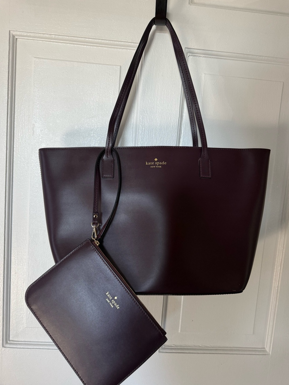 kate spade burgundy leather tote with matching wristlet